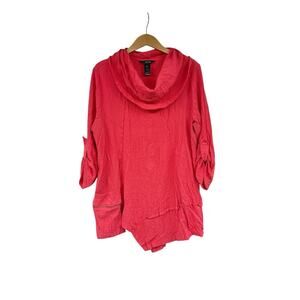 Ali Miles Lagenlook Asymmetrical Gauzy Cowl Neck Zip Pocket Womens Pink Large